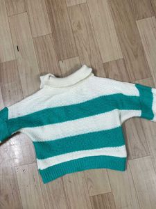 Striped Cropped Knit Sweater.