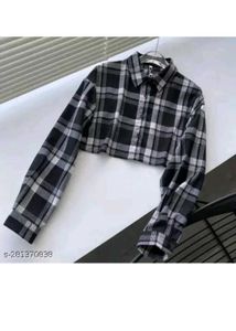 Plaid Cropped Long Sleeve Shirt
