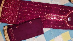 Elegant Maroon Embroidered Suit Set