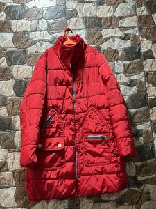 Red Long Jacket With Detachable Cap