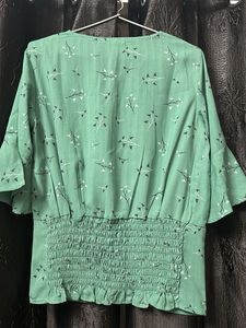 Green Floral Button-Down Top