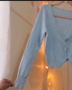 Light Blue Knit  Front Open Cardigan