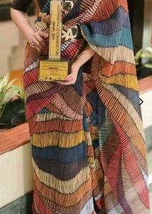 Women Crushed Pleated Multicolor Designer Saree