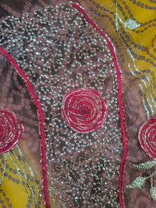 Brown &amp;Yellow Rajasthani Tie Dye Heavywork Saree