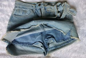 Denim Mini Skirt with Tie