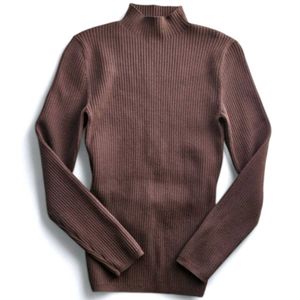 Brown Ribbed Turtleneck Top