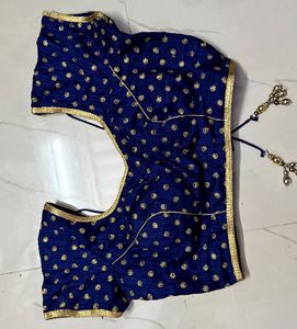 Navy &amp; Gold Embroidered Sari Blouse