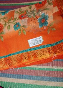 Orange Floral Sari with Embellishments