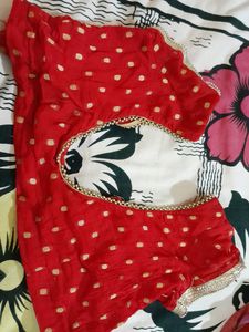 Yellow And Red Saree With Blouse