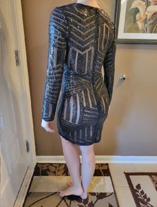 URBANIC Black And Nude Sequinned Bodycon Dress