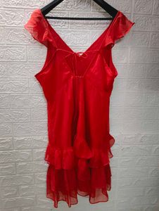 Red Dress With Frills And Deep Back
