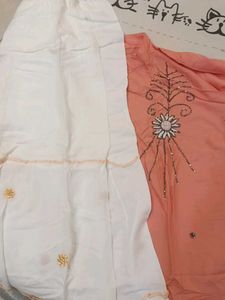 Peach Kurti and White Palazzo Pants