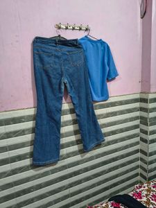 Denim Jeans + tokyo talkies top blue bust