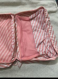 Canvas Stripped Cosmetics Bag