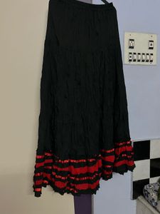 Black Tiered Maxi Skirt w/ Red Trim