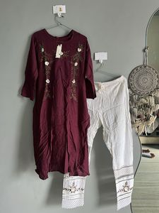 Maroon Embroidered Kurta Set