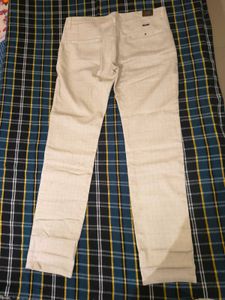 Cream Formal Trousers Straight Fit