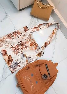 Combo Of 3  Floral Tote & Backpack Set And Handbag