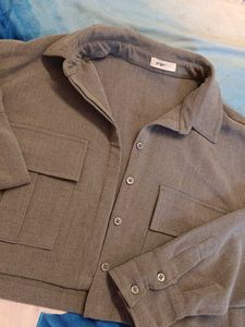 Casual Gray Long Sleeve crop Shirt jacket