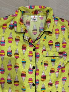 Yellow Pajama Set with Graphic Print