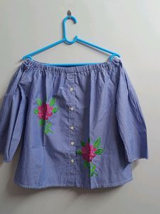 Blue off shoulder top