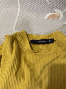 Yellow Ribbed Short Sleeve Top