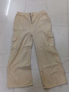 Beige Wide Leg Cargo Pants