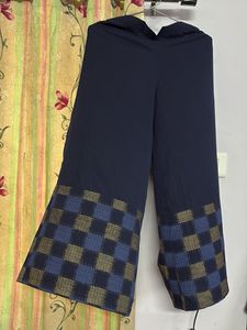 Elegant Navy Blue Pant Suit with Checkered Detail