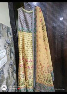 Yellow Flared Gown With Dupatta