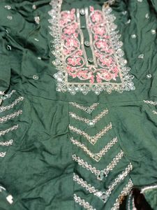 Embroidered Green Kurta Set