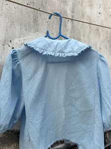 Blue Ruffle Collar Top