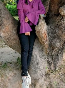 Purple Tie-Neck Blouse