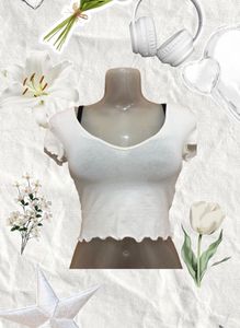 White Ruffle Trim Crop Top