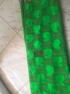 Pink &amp; Green Embroidered Saree😍