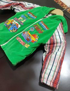 Green🟢 Rust Check Printed Set For 3- 6 Month Baby