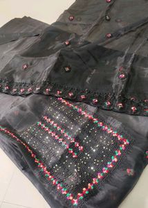 Black Organza Unstitched Dress