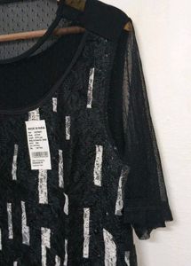 Trendy New Black Sheer Embellished Top