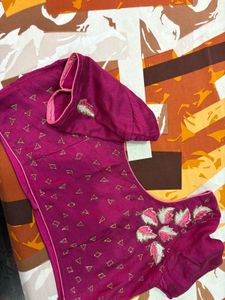 Pink and Maroon Embellished Saree
