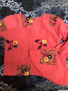 Pink Embroidered Belled Sleeves Top