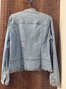 Denim Jacket with Frayed Details