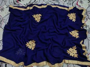 Elegant Blue &amp; Gold Embroidered Saree