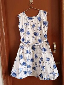 White Frock with blue Floral Print