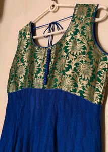 Royal Blue &amp; Gold Floral Brocade Dress