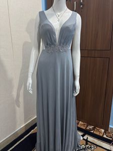 Elegant Silver Evening Gown