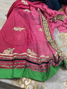 Pure Gorgete Pink ombre Embroidered Saree