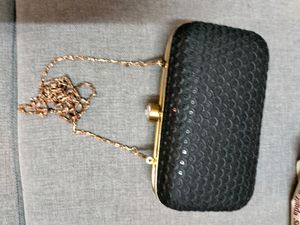 Black Party Clutch (With Sling Chain)