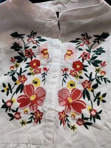 Floral Embroidered White Top