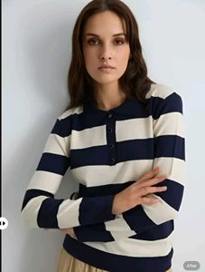 New With Tag Korean Striped Polo Top