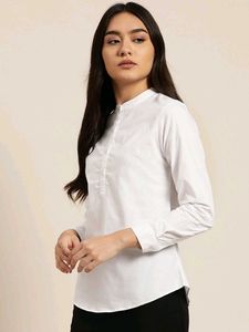 White Mandarin Collar Top