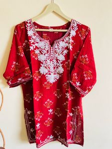 Red Embroidered Kurta